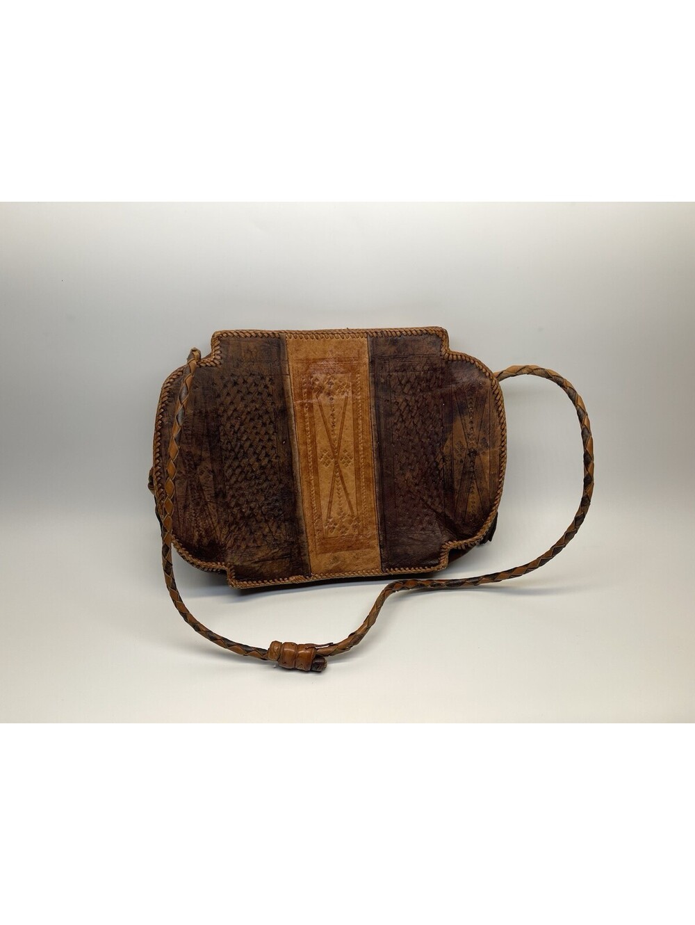 Vintage Handmade Artisan Tooled Leather Crossbody Bag Boho Western Brown Purse